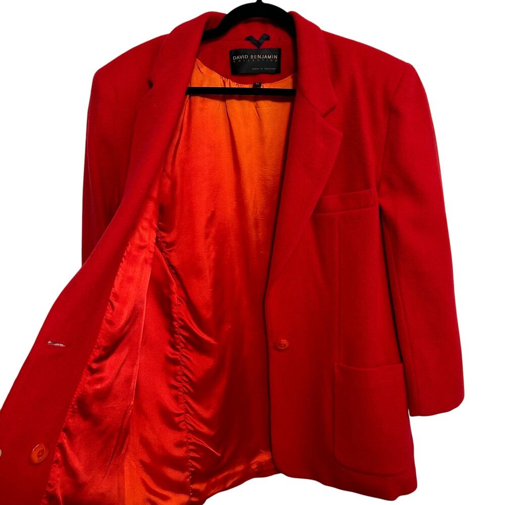 Vintage David Benjamin Red Wool Blazer 12 80s Power Shoulder One Button Lined
